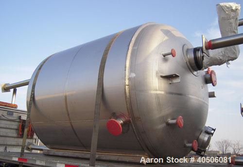 Unused- Mueller Pressure Tank, 2,500 Gallon, Model "F", 304L stainless steel, vertical. 90" diameter x 79" straight side, 2:1 elliptical top and bottom. Internal rated 30 psi at 160 deg F and -20 deg...