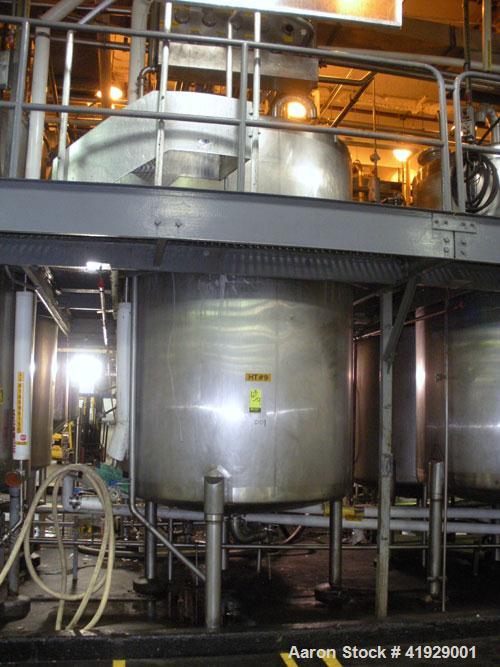Used Mueller Tank, 2000 Gallon, Model F, Stainless Steel, Vertical. 76" diameter x 106" straight side, dished top and bottom. Openings top (2) 3" tri-clamp, 4" vent, (2) 24" manways with covers. Appr...