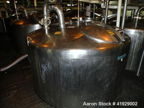 Used Mueller Tank, 2000 Gallon, Model F, Stainless Steel, Vertical. 76" diameter x 106" straight side, dished top and bottom. Openings top (2) 3" tri-clamp, 4" vent, (2) 24" manways with covers. Appr...