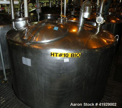 Used Mueller Tank, 2000 Gallon, Model F, Stainless Steel, Vertical. 76" diameter x 106" straight side, dished top and bottom. Openings top (2) 3" tri-clamp, 4" vent, (2) 24" manways with covers. Appr...