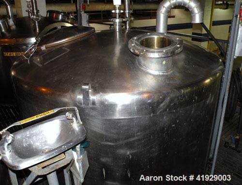 Used Mueller Tank, 2000 Gallon, Model F, Stainless Steel, Vertical. 76" diameter x 106" straight side, dished top and bottom. Openings top (3) 3" tri-clamp, 4" vent, 8" drive (capped), 24" manway wit...