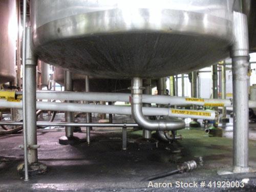 Used Mueller Tank, 2000 Gallon, Model F, Stainless Steel, Vertical. 76" diameter x 106" straight side, dished top and bottom. Openings top (3) 3" tri-clamp, 4" vent, 8" drive (capped), 24" manway wit...