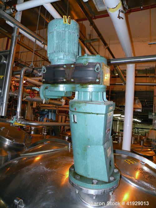 Used Mueller Tank, 2000 Gallon, Model F, Stainless Steel, Vertical. 76" diameter x 106" straight side, dished top and bottom. Off center top entering angled Lightnin manual variable speed agitator, m...