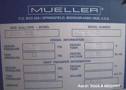 2500 Gallon Stainless Steel Mueller Pressure Tank, Model "F"