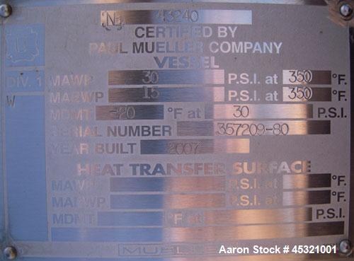 2500 Gallon Stainless Steel Mueller Pressure Tank, Model "F"