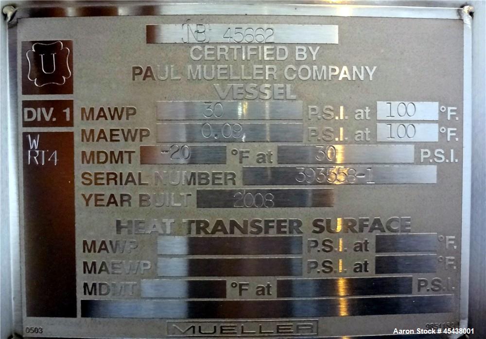 1660 Gallon Stainless Steel Mueller Pressure Tank, Model F