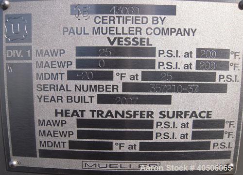 Unused- Mueller Coalescer Pressure Tank, 1600 Gallon, Model "H", 304L stainless steel, horizontal. 48" diameter x 204" straight side, (1) dished bolt on end with davit arm, (1) dished end. Internal r...