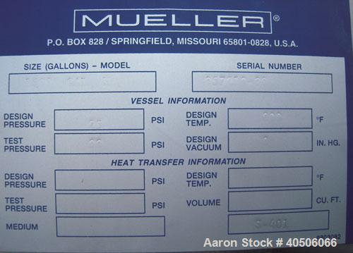 Unused- Mueller Coalescer Pressure Tank, 1600 Gallon, Model "H", 304L stainless steel, horizontal. 48" diameter x 204" straight side, (1) dished bolt on end with davit arm, (1) dished end. Internal r...