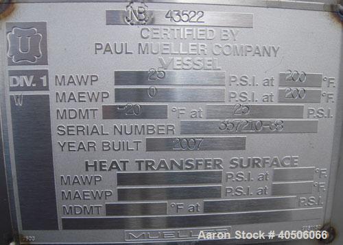 Unused- Mueller Coalescer Pressure Tank, 1600 Gallon, Model "H", 304L stainless steel, horizontal. 48" diameter x 204" straight side, (1) dished bolt on end with davit arm, (1) dished end. Internal r...