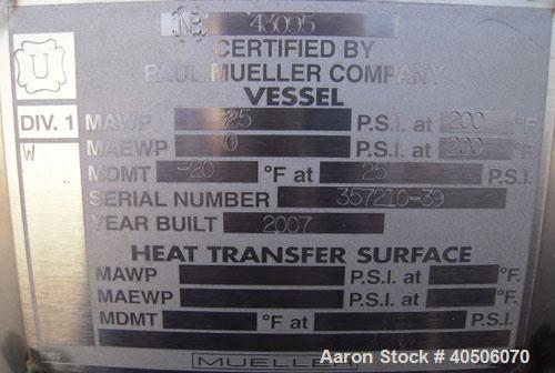 Unused- Mueller Coalescer Pressure Tank, 1600 Gallon, Model "H", 304L atainless steel, horizontal. 48" diameter x 204" straight side, (1) dished bolt on end with davit arm, (1) dished end. Internal r...