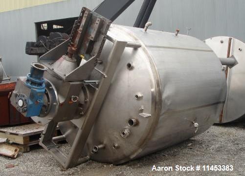 Used 3000 Gallon Mueller Twin Motion Processor. 316 stainless steel construction. 90" diameter x 107" straight side, dish top, 27" deep cone bottom. Jacketed on bottom and up straight side for 90 psi...