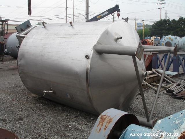 Used 3000 Gallon Mueller Twin Motion Processor. 316 stainless steel construction. 90" diameter x 107" straight side, dish top, 27" deep cone bottom. Jacketed on bottom and up straight side for 90 psi...