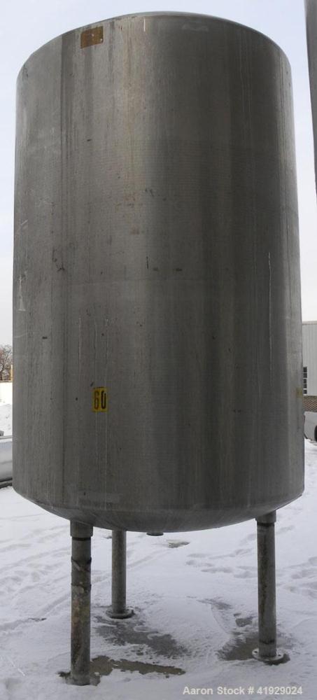 Used Mueller Tank, 2000 Gallon, 316 Stainless Steel, Vertical. 76" diameter x 106" straight side, dished top and bottom. (1) Spray nozzle. Openings top (2) 3" tri-clamp, 4" vent, 8" drive (capped), 2...
