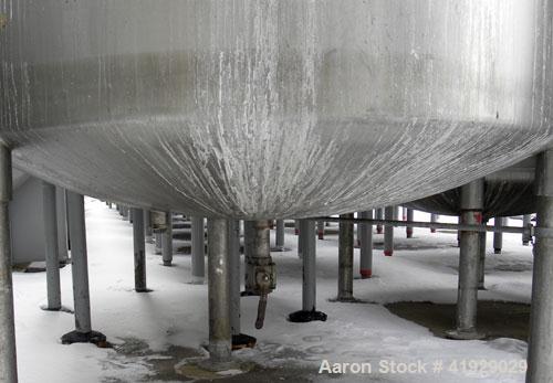 Used Mueller Tank, 2000 Gallon, Model F, 316 Stainless Steel, Vertical. 76" diameter x 106" straight side, dished top and bottom. Off center top entering angled Lightnin manual variable speed agitato...