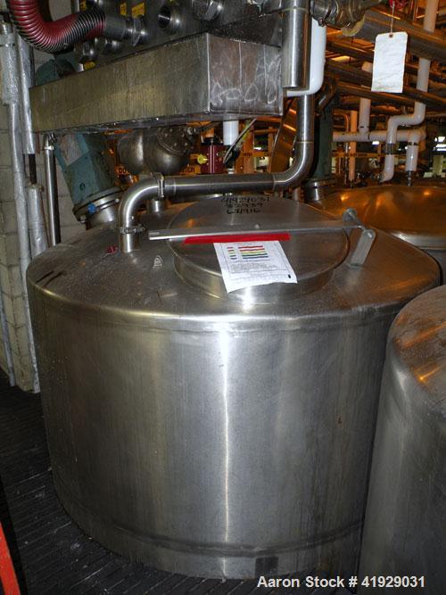 Used Mueller Tank, 2000 Gallon, Model F, Stainless Steel, Vertical. 76" diameter x 106" straight side, dished top and bottom. Off center top entering angled Lightnin manual variable speed agitator, m...
