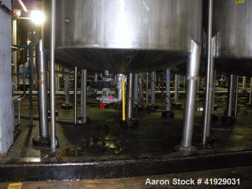 Used Mueller Tank, 2000 Gallon, Model F, Stainless Steel, Vertical. 76" diameter x 106" straight side, dished top and bottom. Off center top entering angled Lightnin manual variable speed agitator, m...