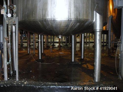 Used Mueller Tank, 2000 Gallon, stainless steel, vertical. 76" diameter x 106" straight side, dished top and bottom. Openings: top 3" tri-clamp, 4" tri-clamp, 4" vent, 8" drive (capped), 24" manway w...