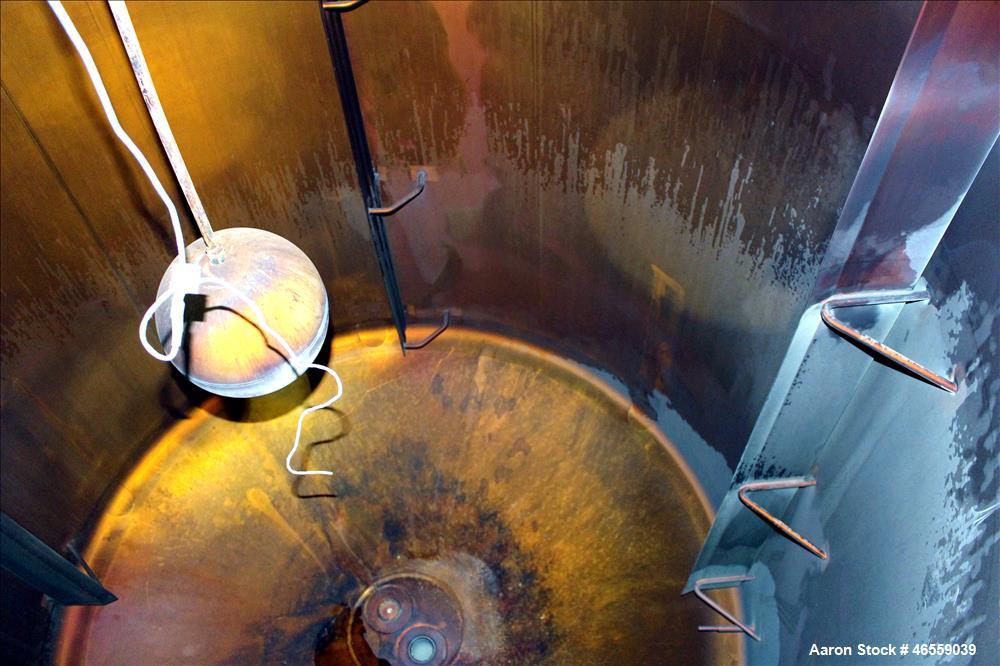 Used Mueller Tank, Approximate 3,500 Gallon, 304 Stainless Steel, Vertical. 304 Stainless steel jacket. Approximate 96" diameter x 102" straight side. Flat welded top, dished bottom. Openings top: 30...