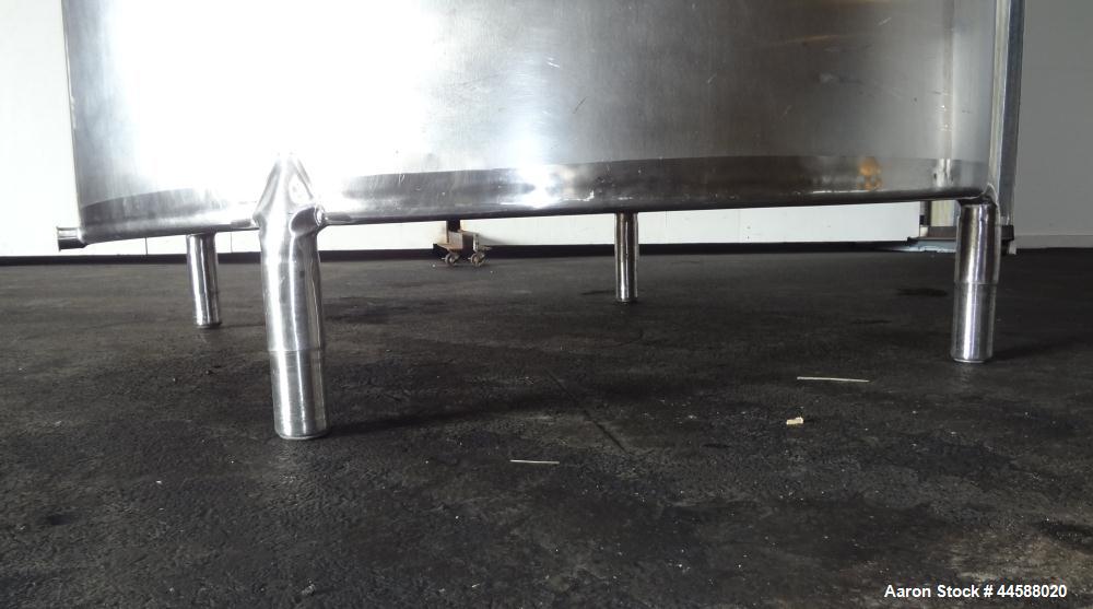 Used Mueller Tank, 1000 Gallons, 316 Stainless Steel, Vertical.  Approximately 76" diameter x 57" straight side, open top with (2) covers, sloped bottom.  (2) Lightnin clamp-on agitators.  (1) Model ...