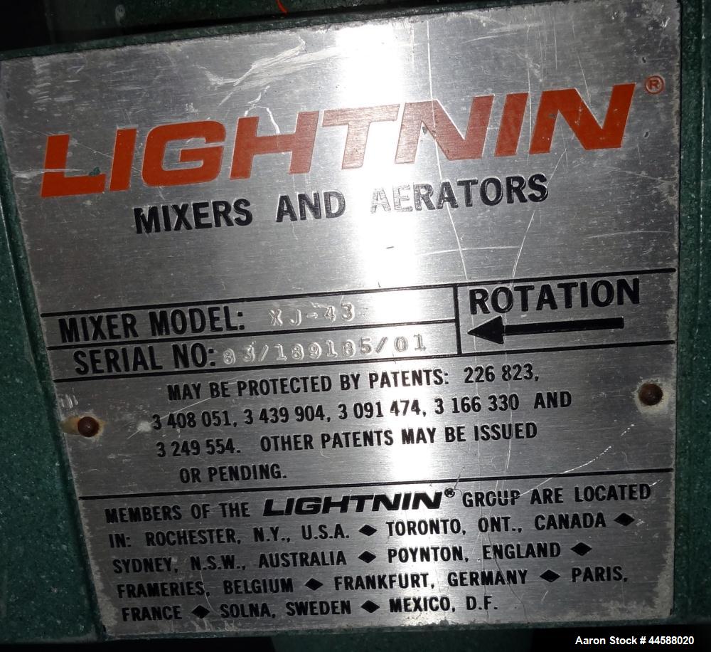 Used Mueller Tank, 1000 Gallons, 316 Stainless Steel, Vertical.  Approximately 76" diameter x 57" straight side, open top with (2) covers, sloped bottom.  (2) Lightnin clamp-on agitators.  (1) Model ...