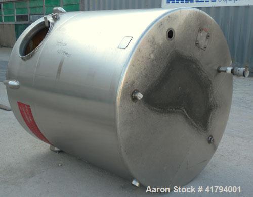Used Ace Processing Equipment Company Tank, 1000 Gallon, Model CVS, 316 Stainless Steel, Vertical. 66" diameter x 68" straight side. Flat top, sloped bottom. Top openings: (2) 2" NPT, 1" NPT, 3" open...