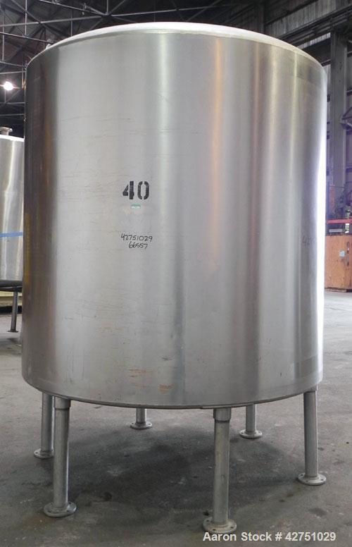 Used Perma-San Tank, 2000 Gallon, Model CVC, 304 Stainless Steel Vertical. 84" Diameter x 80" straight side. Dished top, coned bottom. Openings top (2) 2", 4", 8", 18" man way with cover, side 2". 3"...