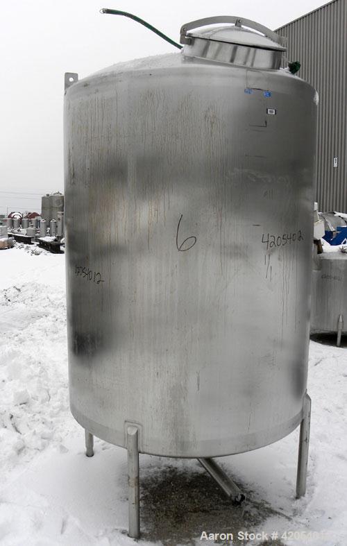 Used Lake Process Systems Tank, 1000 Gallon, Model LPS-1000, 304 Stainless Steel, Vertical. 60" diameter x 72" straight side, dish top and bottom. (1) Spray ball. Openings top (3) 2", 1-1/2", 19" man...