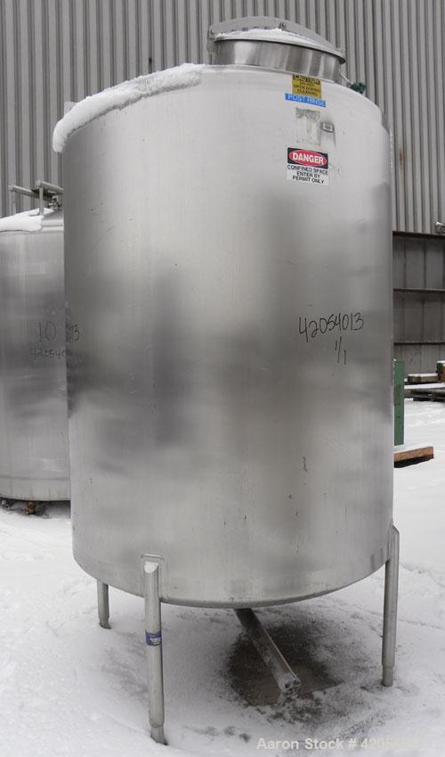 Used Lake Process Systems Tank, 1000 Gallon, Model LPS-1000, 304 Stainless Steel, Vertical. 60" diameter x 72" straight side, dish top and bottom. (1) Spray ball. Openings top (3) 2", 1-1/2", 19" man...