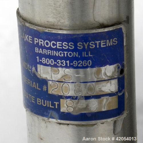 Used Lake Process Systems Tank, 1000 Gallon, Model LPS-1000, 304 Stainless Steel, Vertical. 60" diameter x 72" straight side, dish top and bottom. (1) Spray ball. Openings top (3) 2", 1-1/2", 19" man...