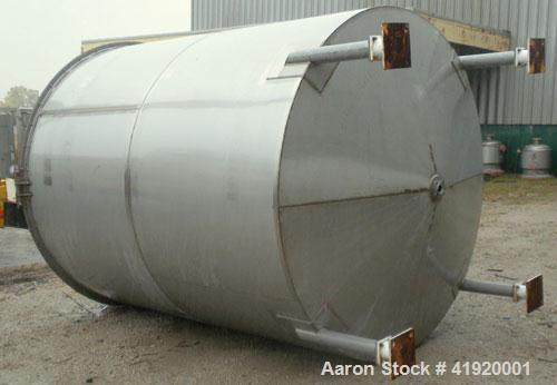Used Tank, 4200 Gallon, 304 Stainless Steel, Vertical. 100" diameter x 120" straight side, flat open top with a bolt on cover with a hinged access door, coned bottom. Bolt on carbon steel agitator br...