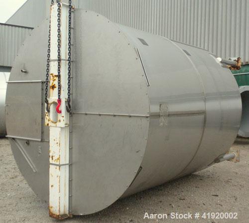 Used Tank, 4200 Gallon, 304 Stainless Steel, Vertical. 100" diameter x 120" straight side, flat open top with a bolt on cover with a hinged access door, coned bottom. Bolt on carbon steel agitator br...