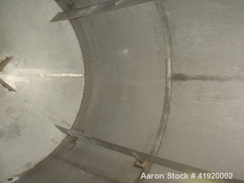 Used Tank, 4200 Gallon, 304 Stainless Steel, Vertical. 100" diameter x 120" straight side, flat open top with a bolt on cover with a hinged access door, coned bottom. Bolt on carbon steel agitator br...