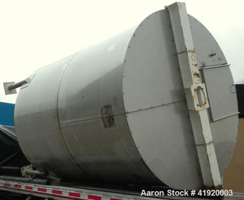 Used Tank, 4200 Gallon, 304 Stainless Steel, Vertical. 100" diameter x 120" straight side, flat open top with a bolt on cover with a hinged access door, coned bottom. Bolt on carbon steel agitator br...