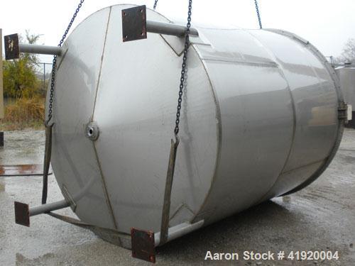 Used Tank, 4200 Gallon, 304 Stainless Steel, Vertical. 100" diameter x 120" straight side, flat open top with a bolt on cover with a hinged access door, coned bottom. Bolt on carbon steel agitator br...