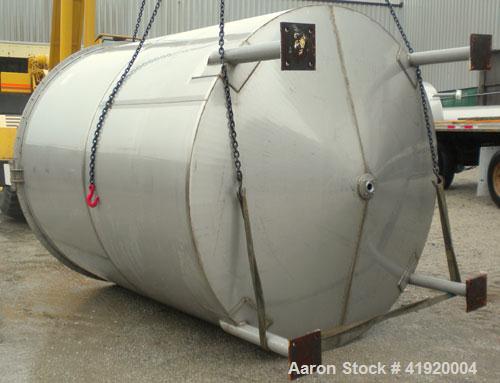 Used Tank, 4200 Gallon, 304 Stainless Steel, Vertical. 100" diameter x 120" straight side, flat open top with a bolt on cover with a hinged access door, coned bottom. Bolt on carbon steel agitator br...
