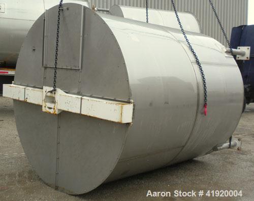 Used Tank, 4200 Gallon, 304 Stainless Steel, Vertical. 100" diameter x 120" straight side, flat open top with a bolt on cover with a hinged access door, coned bottom. Bolt on carbon steel agitator br...