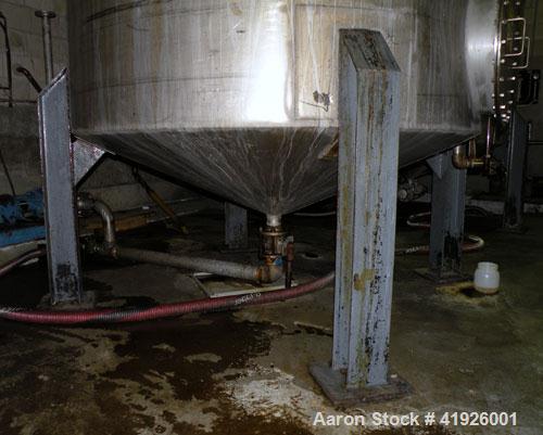 Used Tank, 3800 Gallon,  Stainless Steel, Vertical. 84" diameter x 156" straight side, coned top and bottom. Openings top (2) 3", side (2) 3", 24" side bottom manway with cover, approximate 3-1/2" NP...
