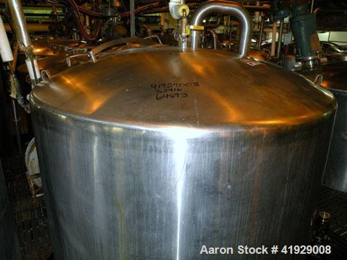 Used Tank, 1900 Gallon, stainless steel, vertical. 76" diameter x 96" straight side, dished top, coned bottom. Openings: top (2) 3" tri-clamp, 4" vent, 24" manway with cover; approximate 4" center bo...