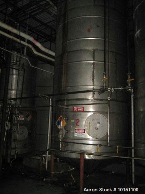 Used-Approximately 4,500 gallon vertical stainless steel tank.  7'3" Diameter x 16'6" straight side.  Flat top and cone bott...