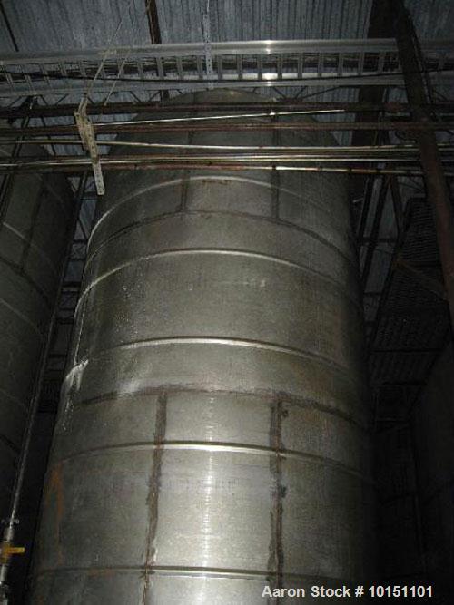 Used Approximately 4,500 gallon vertical stainless steel tank.  7'3" Diameter x 16'6" straight side.  Flat top and cone bottom.