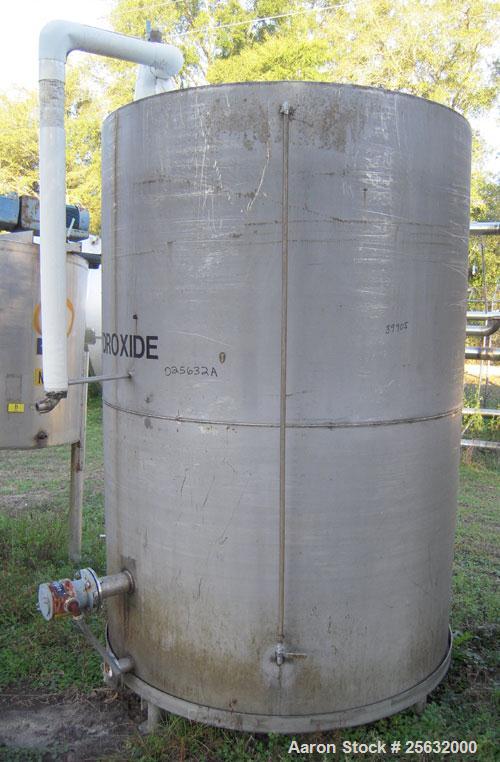 Used Tank, 1400 Gallon, Stainless Steel, Vertical. 66" diameter x 90" straight side.  Slight dish top, slope bottom. Top Openings:  (3) 2", 1 1/4", 18" manway with cover.  2" end bottom outlet. Mount...