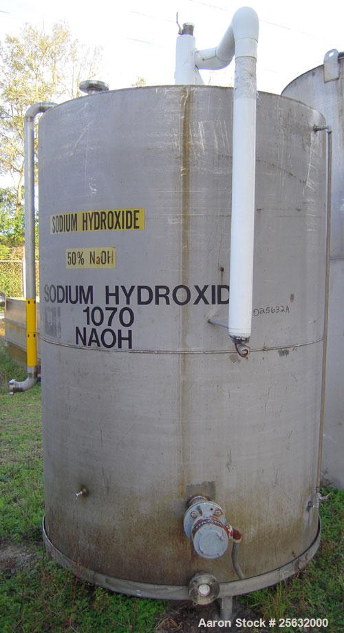 Used Tank, 1400 Gallon, Stainless Steel, Vertical. 66" diameter x 90" straight side.  Slight dish top, slope bottom. Top Openings:  (3) 2", 1 1/4", 18" manway with cover.  2" end bottom outlet. Mount...