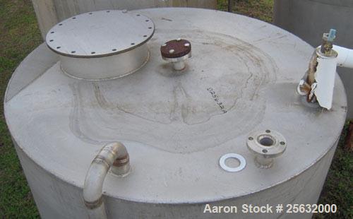 Used Tank, 1400 Gallon, Stainless Steel, Vertical. 66" diameter x 90" straight side.  Slight dish top, slope bottom. Top Openings:  (3) 2", 1 1/4", 18" manway with cover.  2" end bottom outlet. Mount...