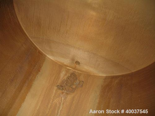 Used Tank, 1200 gallon, stainless steel, horizontal. Approximately 66" diameter x 72" straight side, dished ends. Top manway, end bottom outlet. Mounted on legs.