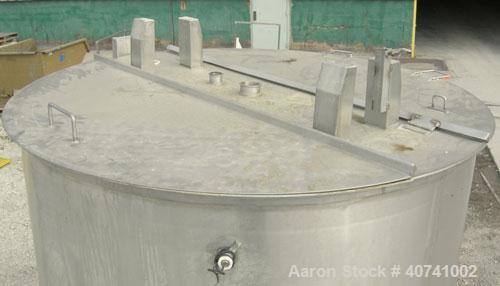 Used Tank, 1200 gallon, 316 stainless steel, vertical. 72" diameter x 62" straight side. Open top with (2) 1/3 covers, dished bottom. Provision for a clamp-on agitator. 3 1/2" center bottom outlet. M...