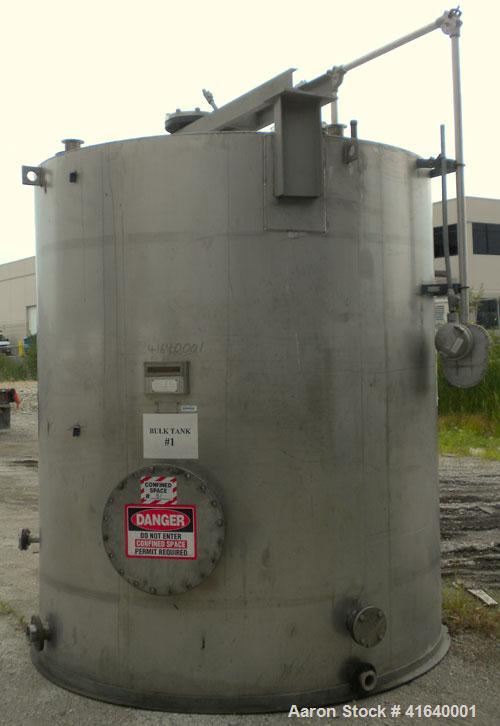 Used Bendel Tank, 3,000 Gallon, 304 Stainless Steel, Vertical. 94" diameter x 108" straight side, coned top, sloped bottom. UL rated for above ground flammable storage, UL#439353. Top mounted off cen...