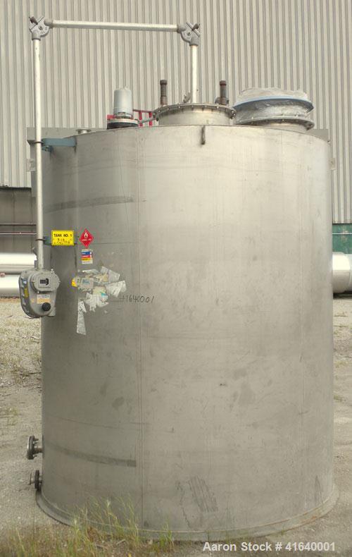 Used Bendel Tank, 3,000 Gallon, 304 Stainless Steel, Vertical. 94" diameter x 108" straight side, coned top, sloped bottom. UL rated for above ground flammable storage, UL#439353. Top mounted off cen...
