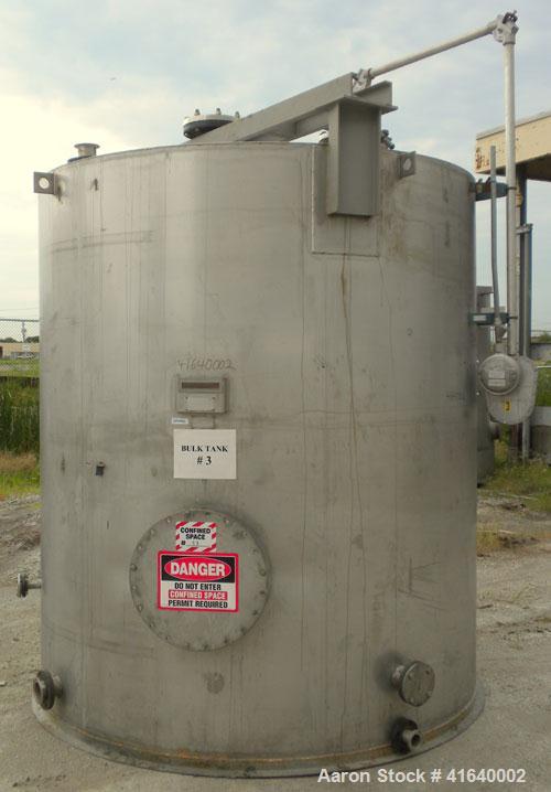 Used Bendel Tank, 3,000 Gallon, 304 Stainless Steel, Vertical. 94" diameter x 108" straight side, coned top, sloped bottom. UL rated for above ground flammable storage, UL#439358. Top mounted off cen...