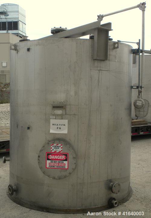 Used Bendel Tank, 3,000 Gallon, 304 Stainless Steel, Vertical. 94" diameter x 108" straight side, coned top, sloped bottom. UL rated for above ground flammable storage, UL#439357. Top mounted off cen...