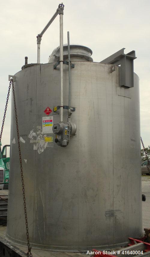 Used Bendel Tank, 3,000 Gallon, 304 Stainless Steel, Vertical. 94" diameter x 108" straight side, coned top, sloped bottom. UL rated for above ground flammable storage, UL#439356. Top mounted off cen...